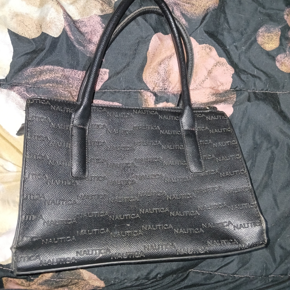 Nautica Black Satchel with Structured Shape and Textured Design